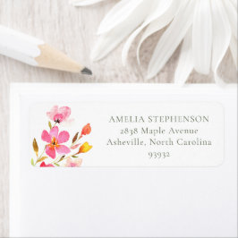 愛らしいピンクの水彩花模様の宛先 ラベル