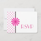 愛らしいピンクの水玉模様と花RSVP 結婚's 出欠カード (裏面)