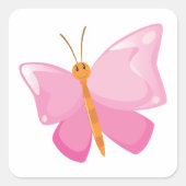 愛らしいピンクの漫画の蝶 スクエアシール (正面)