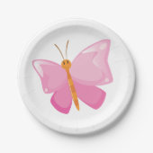 愛らしいピンクの漫画の蝶 ペーパープレート (正面)