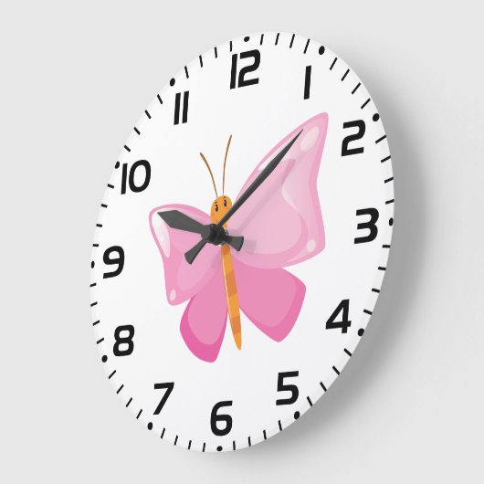 愛らしいピンクの漫画の蝶 ラージ壁時計 (傾斜)