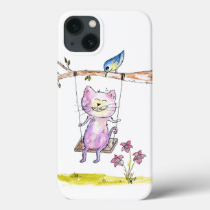 愛らしいピンクの猫のスウィング iPhone 13ケース