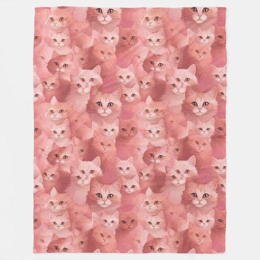 愛らしいピンクの猫 フリースブランケット (正面)