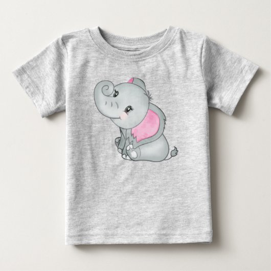 愛らしいピンクの耳の赤ちゃん象 ベビーTシャツ (正面)