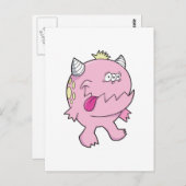 愛らしいピンクの舌のチョムパーモンスター ポストカード (正面/裏面)