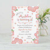 愛らしいピンクの花の誕生日パーティーへの招待 招待状 (スタンド正面)