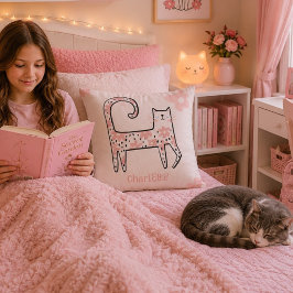 愛らしいピンクの花柄の猫「シンキングピンク」 クッション