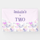 愛らしいピンクの蝶誕生日ガールズバナー 横断幕 (横)