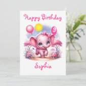愛らしいピンクの誕生日ゾウと風船 カード (スタンド正面)