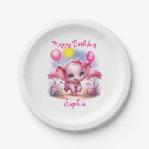 愛らしいピンクの誕生日ゾウと風船