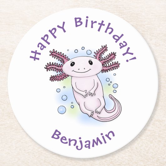 愛らしいピンクの軸足漫画 ラウンドペーパーコースター (正面)