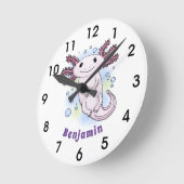 愛らしいピンクの軸足漫画 ラウンド壁時計 (傾斜)