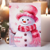 愛らしいピンクの雪だるまのクリスマスカード シーズンカード