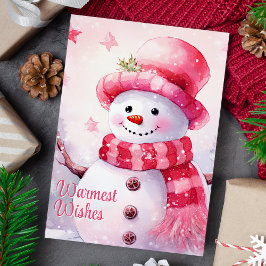 愛らしいピンクの雪だるまのクリスマスカード シーズンカード
