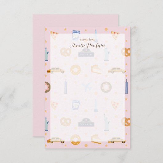 愛らしいピンクのNYCをテーマにした名パーソナライズされた前 ノートカード (正面/裏面)