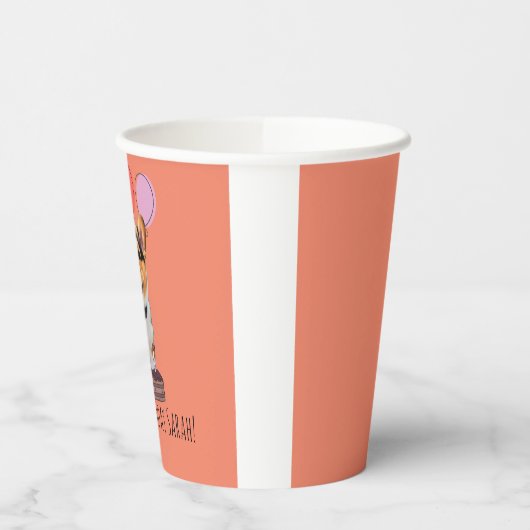 愛らしいピンクコーギ誕生日カップカスタマイズ 紙コップ (左)