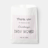 愛らしいピンクストライプのの赤ちゃんシャワー招待状 フェイバーバッグ (正面)