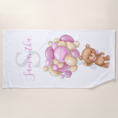 愛らしいピンクテディベアビーチタオル ビーチタオル (正面)