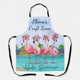 愛らしいピンクハローサマーフラミンゴスオンビーチ エプロン