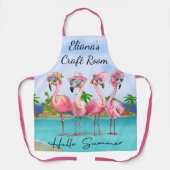 愛らしいピンクハローサマーフラミンゴスオンビーチ エプロン (正面)
