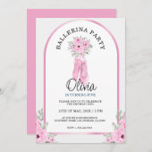 愛らしいピンクバレリーナパーティー 招待状 (正面/裏面)