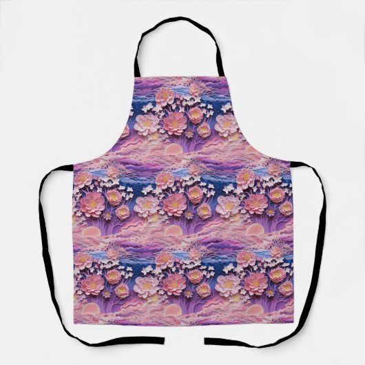 愛らしいピンクパープルパステルフローラ切り出しパターン エプロン (正面)