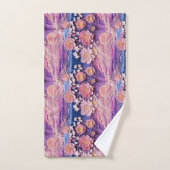 愛らしいピンクパープルパステルフローラ切り出しパターン バスタオルセット (ハンドタオル)