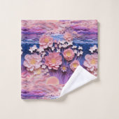 愛らしいピンクパープルパステルフローラ切り出しパターン バスタオルセット (ウォッシュタオル)