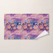 愛らしいピンクパープルパステルフローラ切り出しパターン バスタオルセット (ハンドタオル)