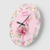 愛らしいピンクフローラフラミンゴ ラージ壁時計 (傾斜)