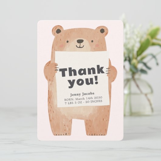 愛らしいピンクベアベビー発表ありがとう 招待状 (スタンド正面)