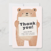 愛らしいピンクベアベビー発表ありがとう 招待状 (正面)