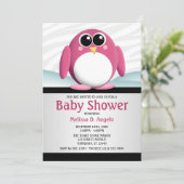 愛らしいピンクペンギンベビーシャワー招待状 招待状 (スタンド正面)