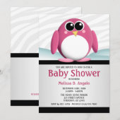 愛らしいピンクペンギンベビーシャワー招待状 招待状 (正面/裏面)