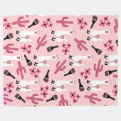 愛らしいピンクホワイトラママラカサボスフローラ フリースブランケット (正面(横))