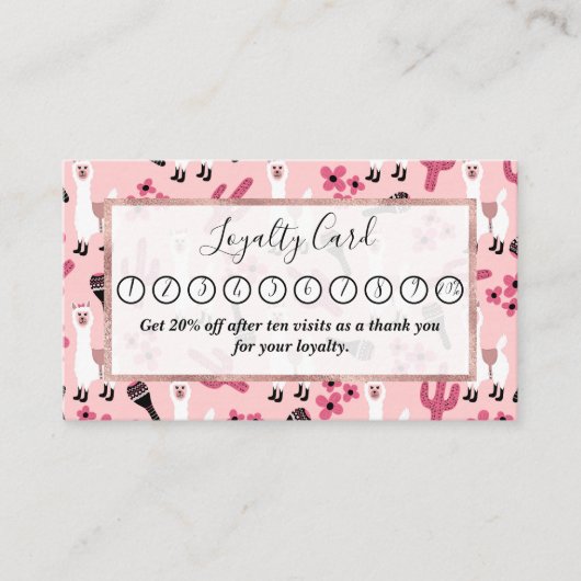 愛らしいピンクホワイトラママラカサボスフローラ ロイヤリティカード (正面)