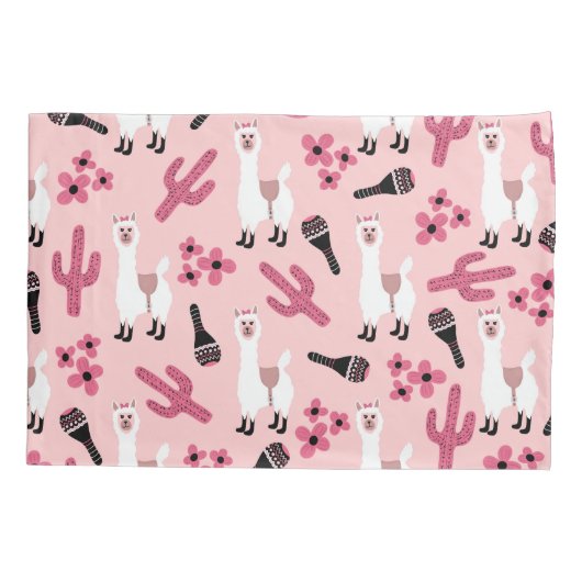 愛らしいピンクホワイトラママラカサボスフローラ 枕カバー (裏面)