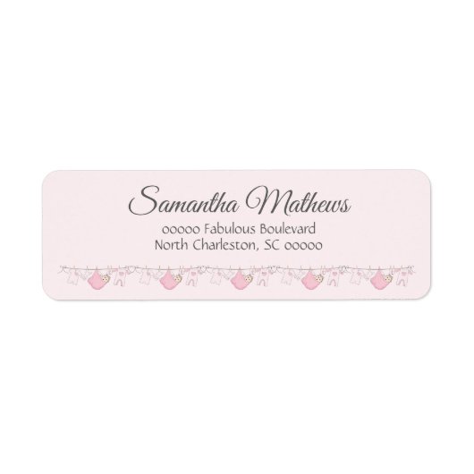 愛らしいピンク&グレーのベビーガールシャワーコーディネート ラベル (正面)