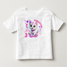 愛らしいピンク&ホワイトの子猫とハート誕生日 トドラーTシャツ