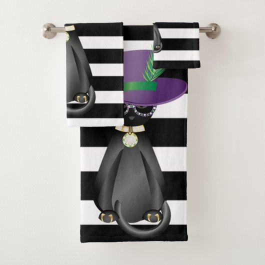 愛らしいファンシーな猫、ストライプ バスタオルセット (インサイチュ)