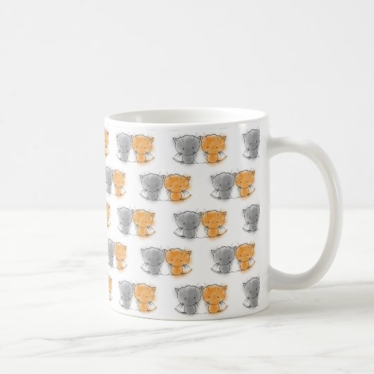 愛らしいファンタジーなオレンジとグレーの子猫たち コーヒーマグカップ (右)