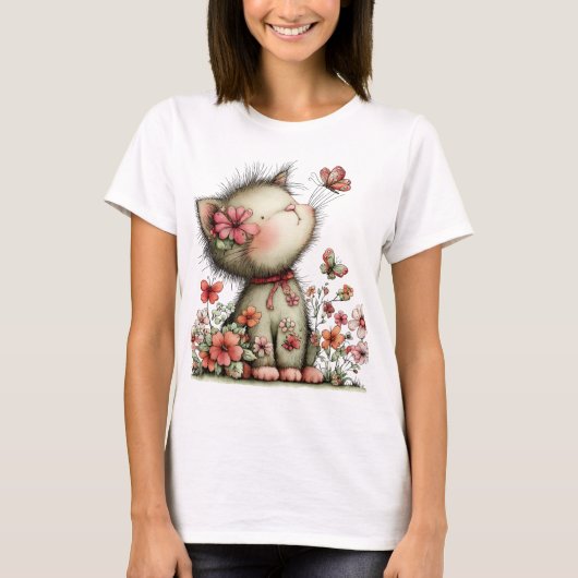 愛らしいファンタジーな夏の子猫 Tシャツ (正面)