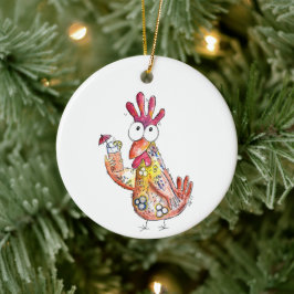 愛らしいファンタジーな鶏とトロピカルドリンク セラミックオーナメント