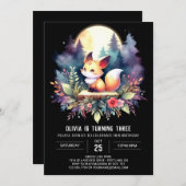 愛らしいファンタジーキツネ誕生日デジタル 招待状 (正面/裏面)