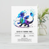 愛らしいファンタジードラゴンデジタルボーイ誕生日 招待状 (スタンド正面)