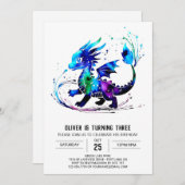 愛らしいファンタジードラゴンデジタルボーイ誕生日 招待状 (正面/裏面)