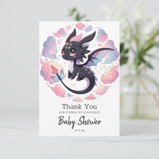 愛らしいファンタジードラゴンベビーシャワー サンキューカード (スタンド正面)