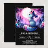 愛らしいファンタジー猫誕生日 招待状 (正面/裏面)