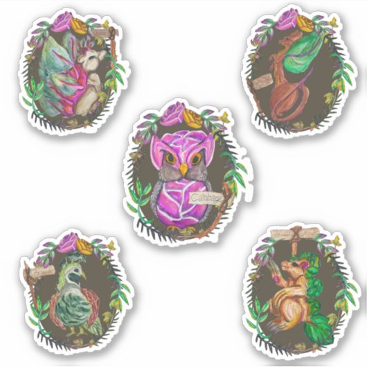 愛らしいファンタジー菜園の生物 シール (正面)