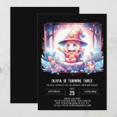 愛らしいファンタジー魔法使いの誕生日 招待状 (正面/裏面)